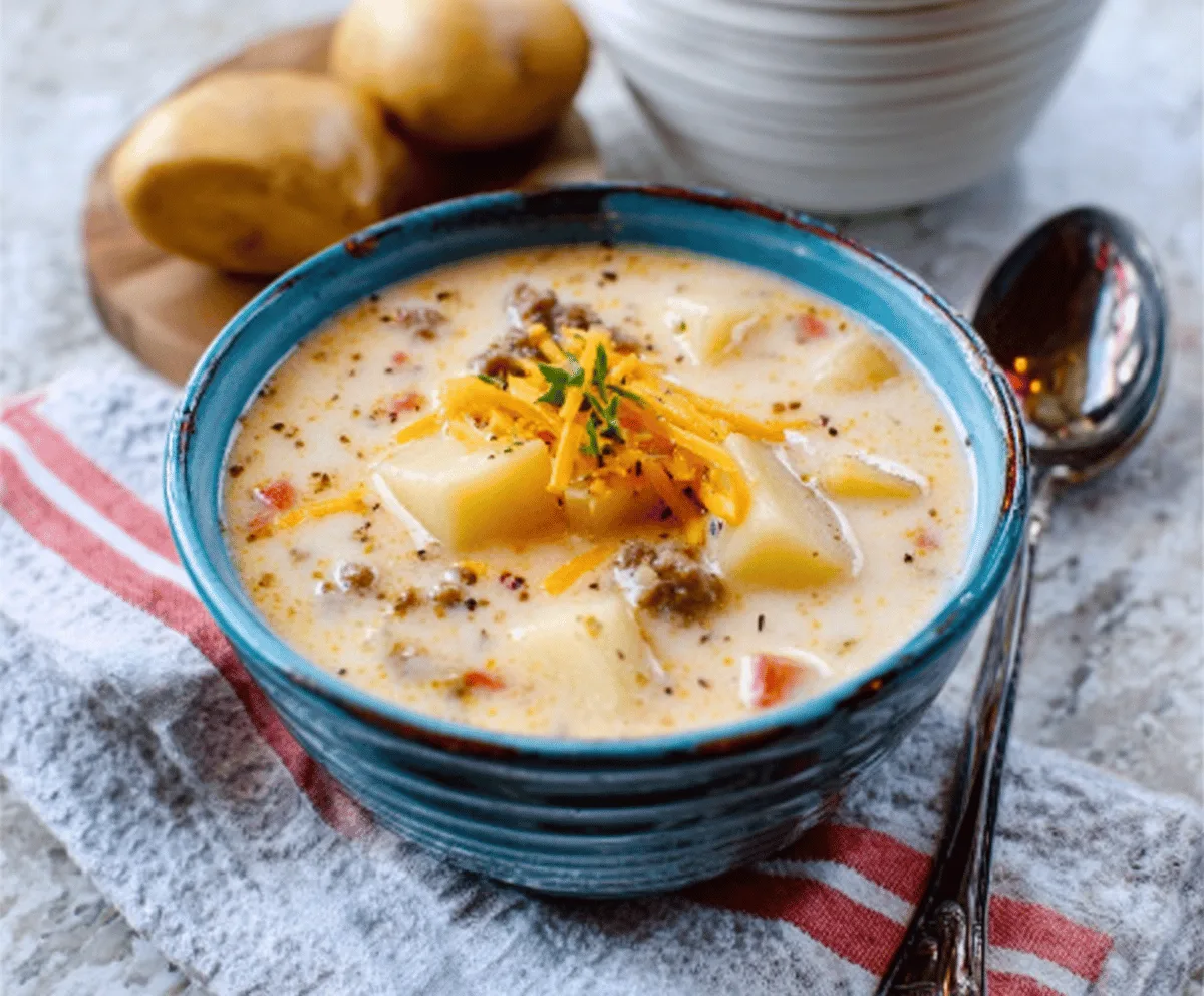 Cheesy Hamburger Potato Soup Recipe