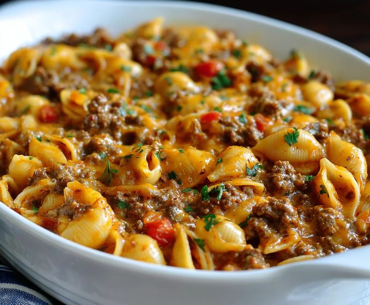 Easy Creamy Beef and Shells Casserole