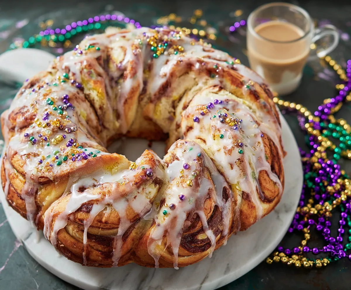 King Cake Cinnamon Roll Ring